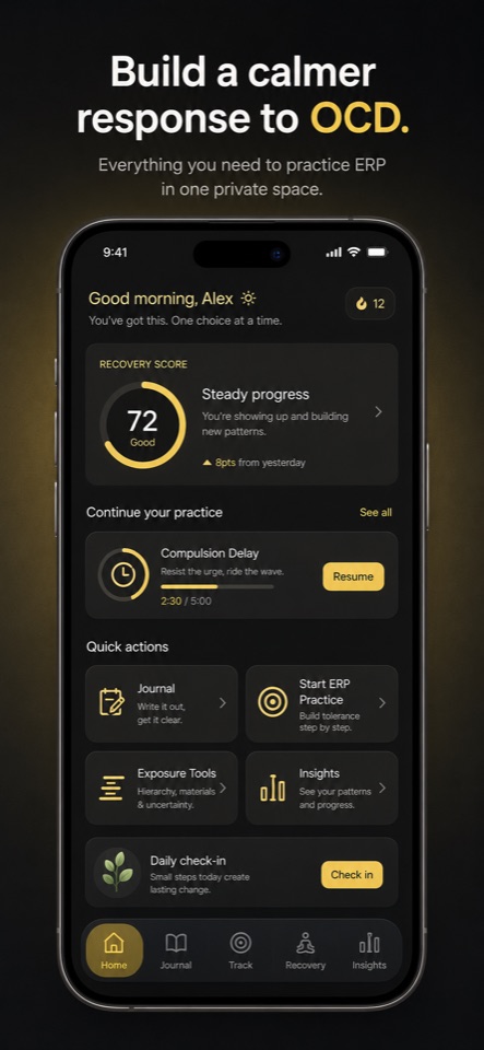 Patterns mobile home screen showing ERP practice and quick actions